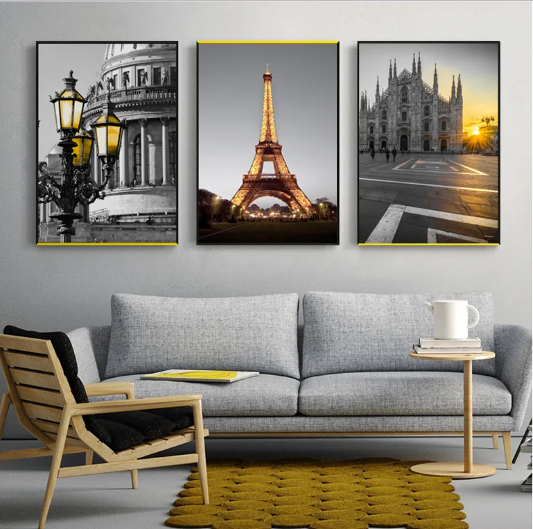

Architectural Landscape Decoration for Living Room 3 Pieces Canvas Paintings Eiffel Tower hanging Print Pictures No Framed