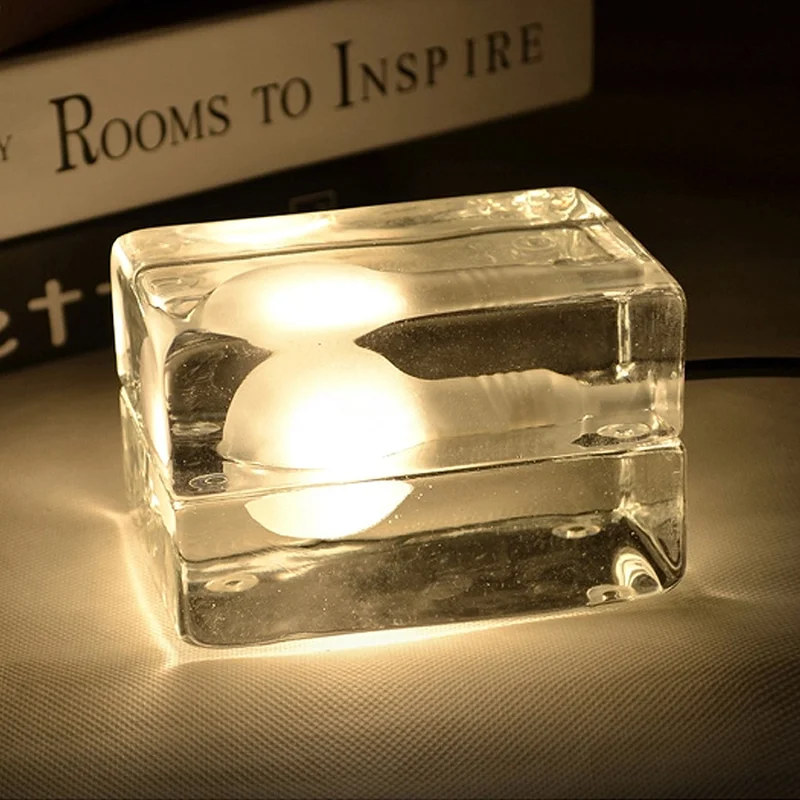 Современный прозрачный лед Куб Стеклянный светодиодный настольный ламповый светильник Настольная лампа спальня прикроватное освещение