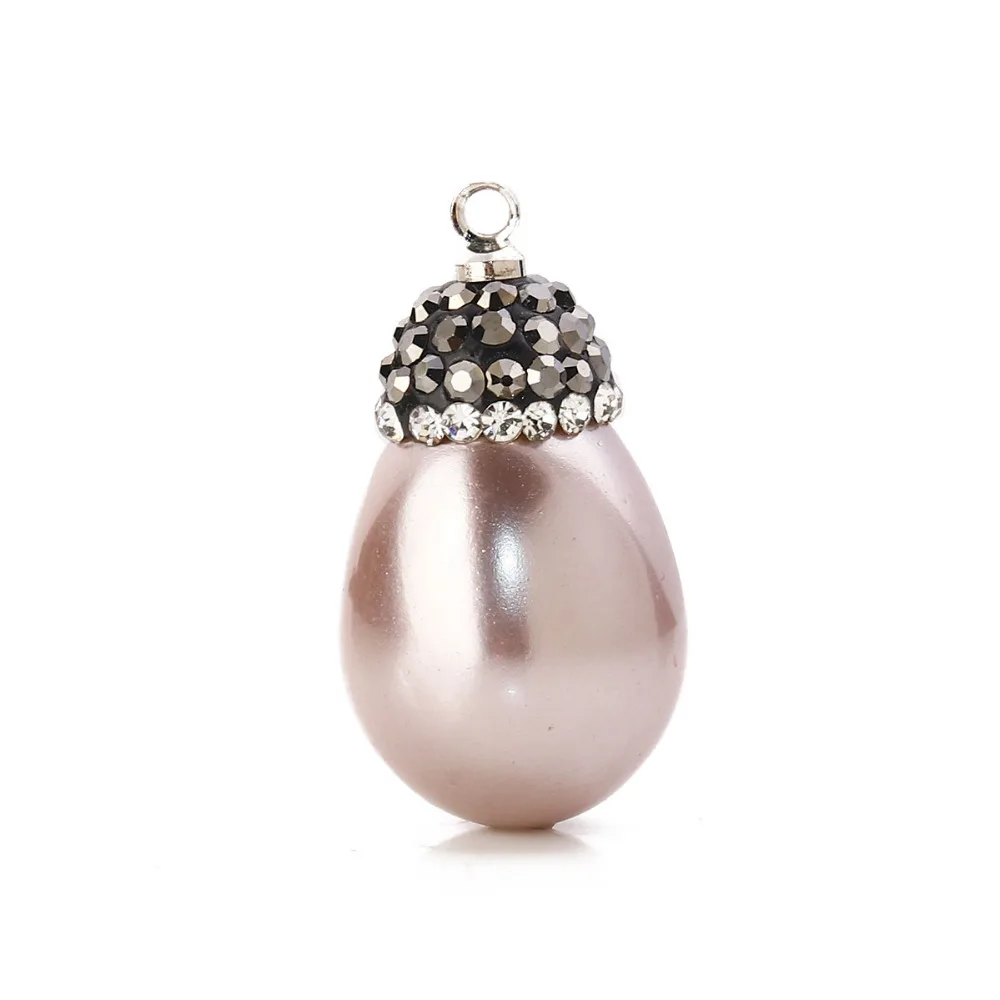 

Doreen Box Shell Micro Paved Charms Pendants Water Drop Multicolor Clear Rhinestone Imitation Pearl Jewelry Accessrioes 1 Piece
