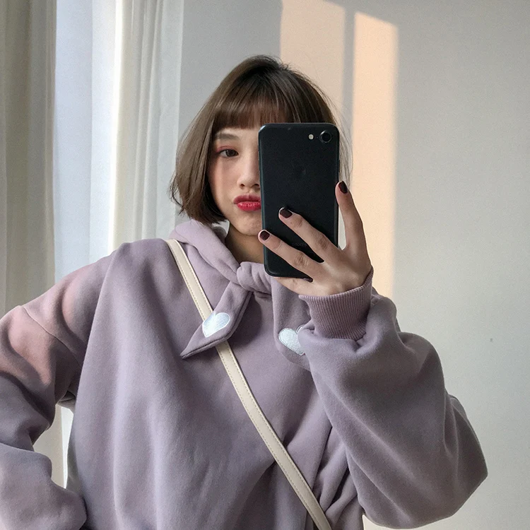 Для женщин толстовки Harajuku милые надписи Sweet Love Heart свободная флисовая толстовка с