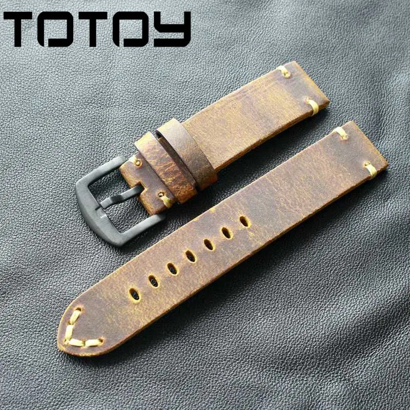 Винтажный кожаный ремешок для часов TOTOY ручная работа из бешеной кожи 19 20 21 22 24 м в