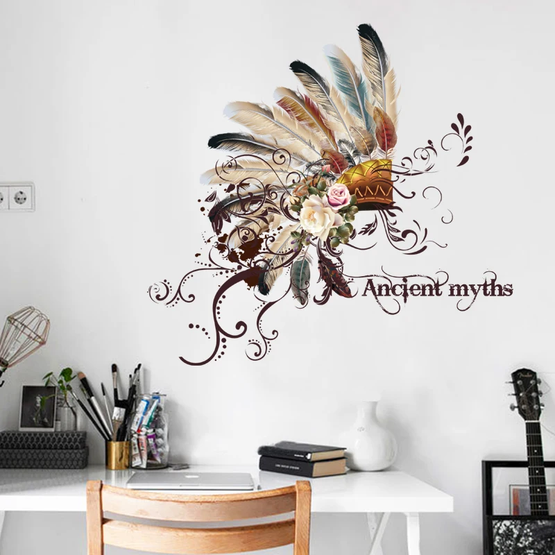 

Creative Feather Hat Bedroom Living Room Removable Self-adhesive Vinyl Wall Stickers Eco-friendly Decal Decor Art Mural dc18