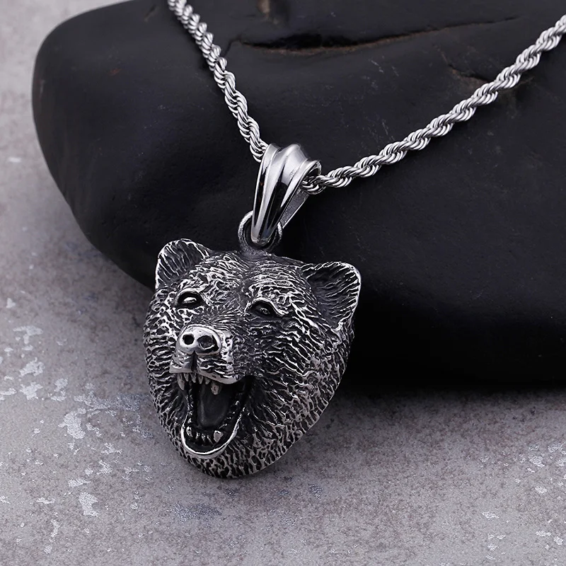 

TrustyLan New Wholesale Price Stainless Steel Bear Pendant Necklace For Man Cute Punk Rock Hip Hop Men Jewelry Gift
