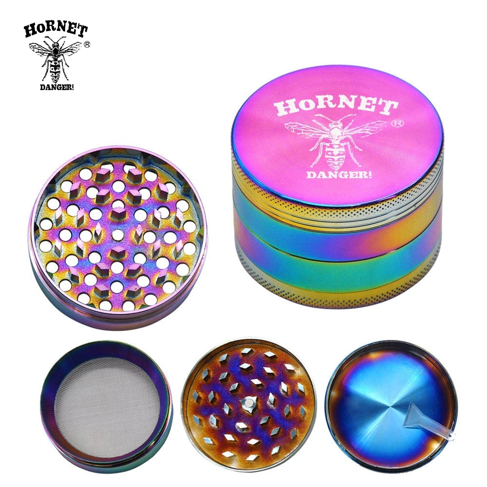 

HORNET Rainbow Zinc Alloy Metal Tobacco Herb Grinder Crusher Large 63MM 4-Piece Metal Magnetic Smoking Grinder Hand Muller