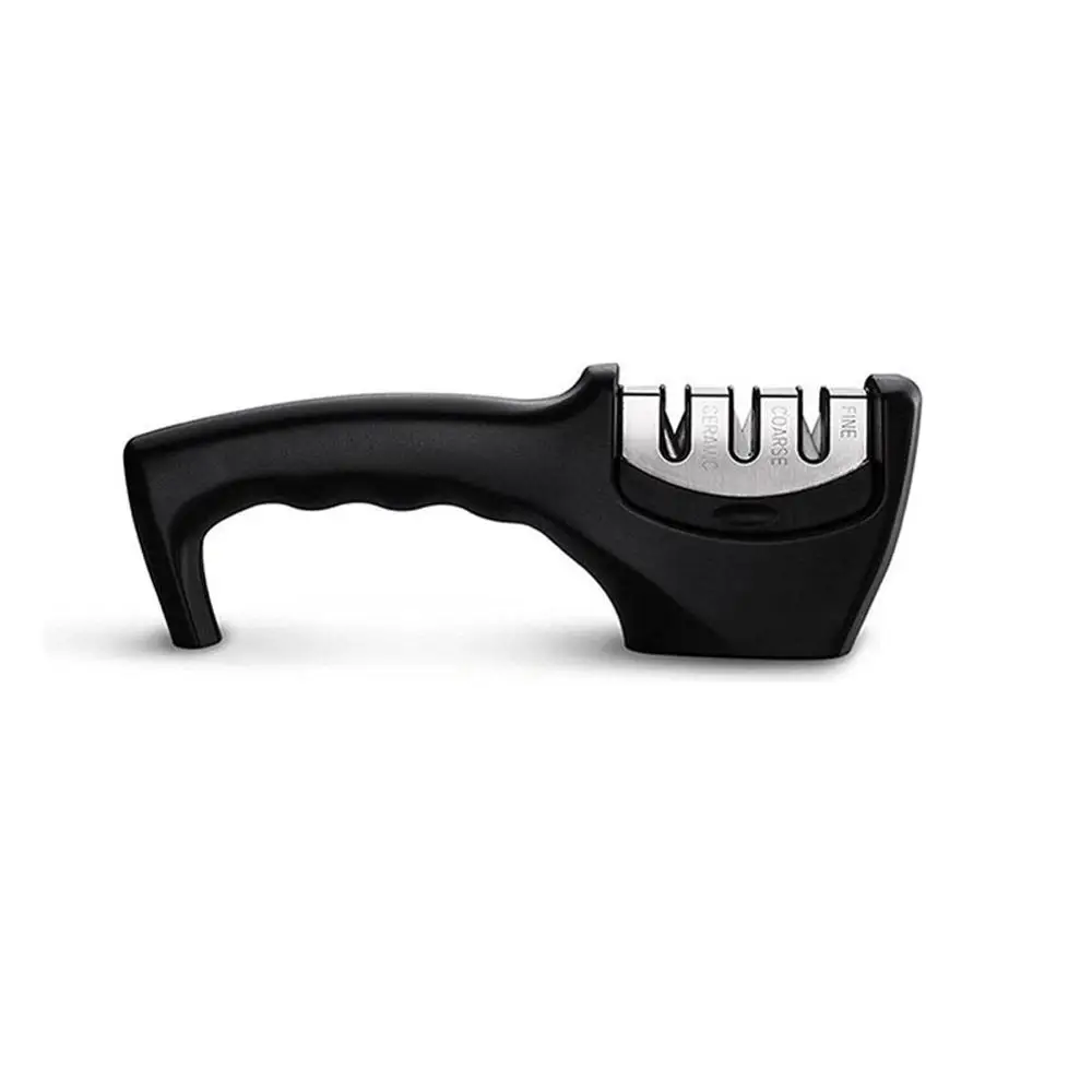 Cate Maker 1 шт. 3 ступени профессиональная точилка для кухонных ножей с нескользящей резиновой основой - Цвет: Black