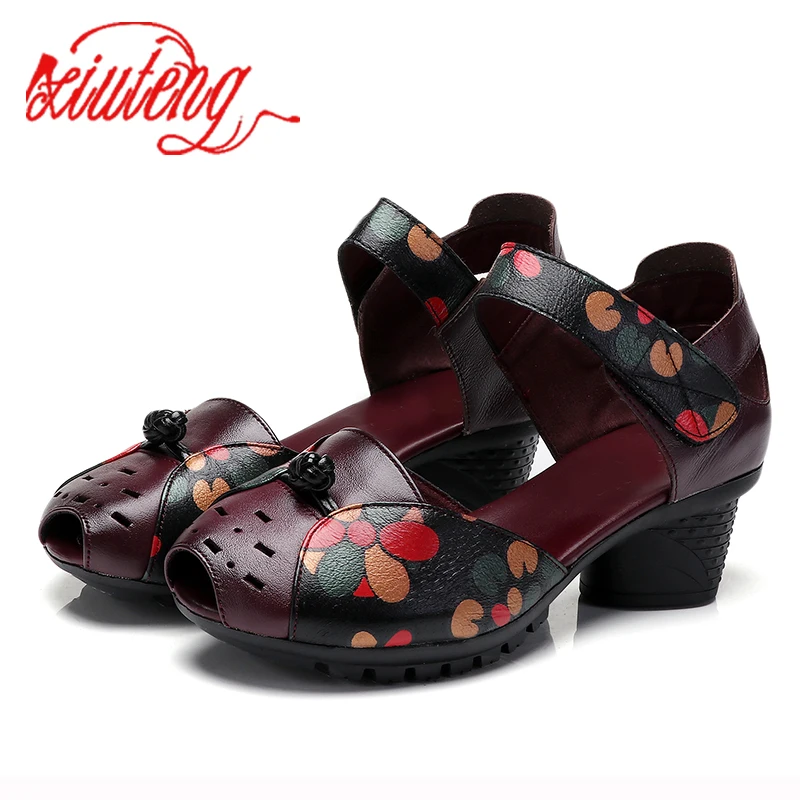 

Xiuteng Luxury Genuine Leather Summer Shoes Women Sandals Fashion pumps And Hollow Fish Mouth Design Fashion Hook & Loop Shoe