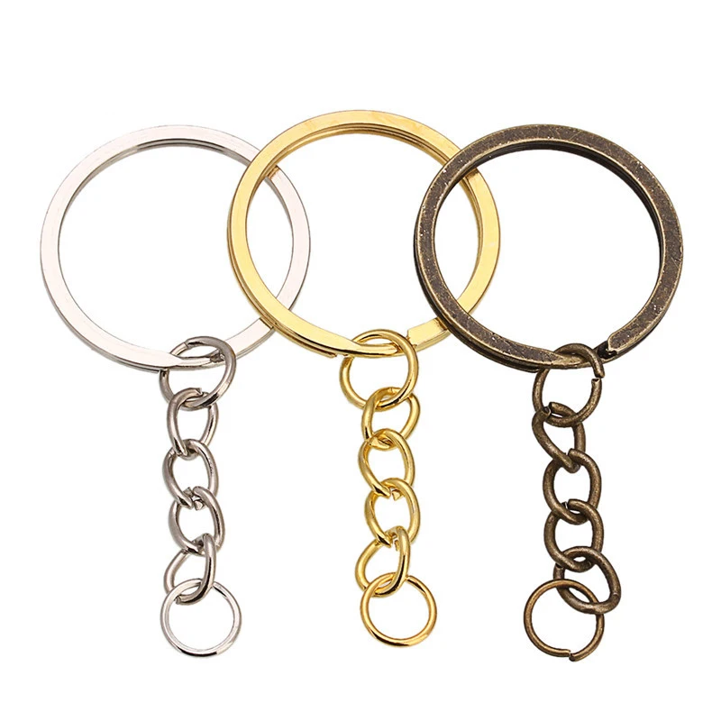 12x Keyring Blanks 50mm Silver Tone Key Chains Key Split Rings 4 Link Chains
