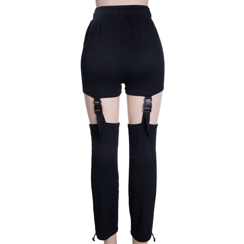 Черные Готические панковские штаны женские повседневные шикарные съемные брюки с пластиковой пряжкой в стиле хип-хоп Femme брюки уличная одежда