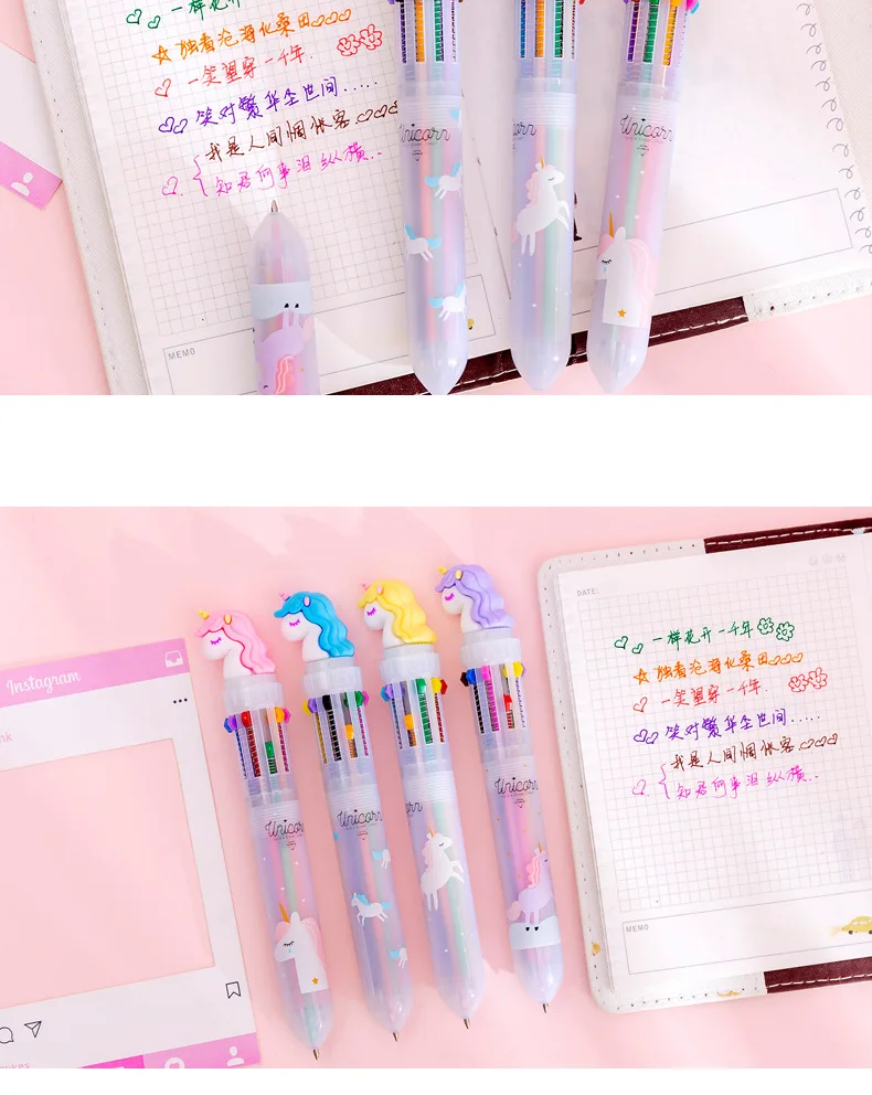 Colorful Cartoon Rainbow Unicorn 10 Colors Ballpoint Pen School Office Supply Writing Supply Gift Stationery Papelaria Escolar