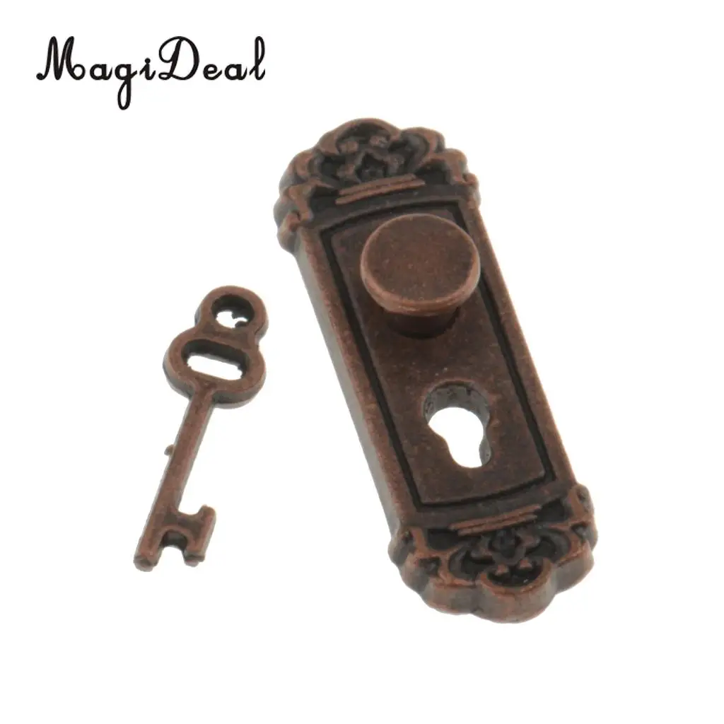 MagiDeal 4 Pieces 1/12 Dollhouse Miniature Vintage Door Locks with Keys for Dollhouse DIY Furniture Toys Accs-Bronze