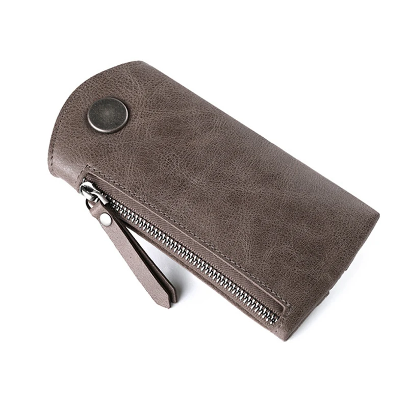 BISI GORO vintage cuero de vaca 6 poco clave sólida pequeña porta llaves cremallera clave organizador bolsa marrón de moda sleutel tasje