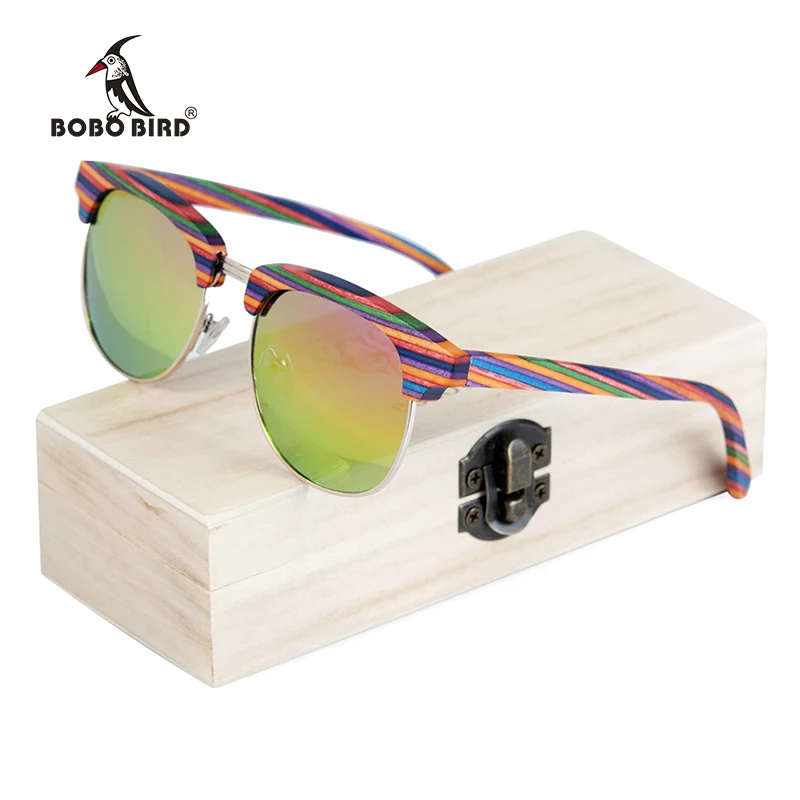 

BOBO BIRD Polarized Sunglasses Women Colorful Frame Wood Glasses Fashion Eyewears lunette de soleil femme Dropship