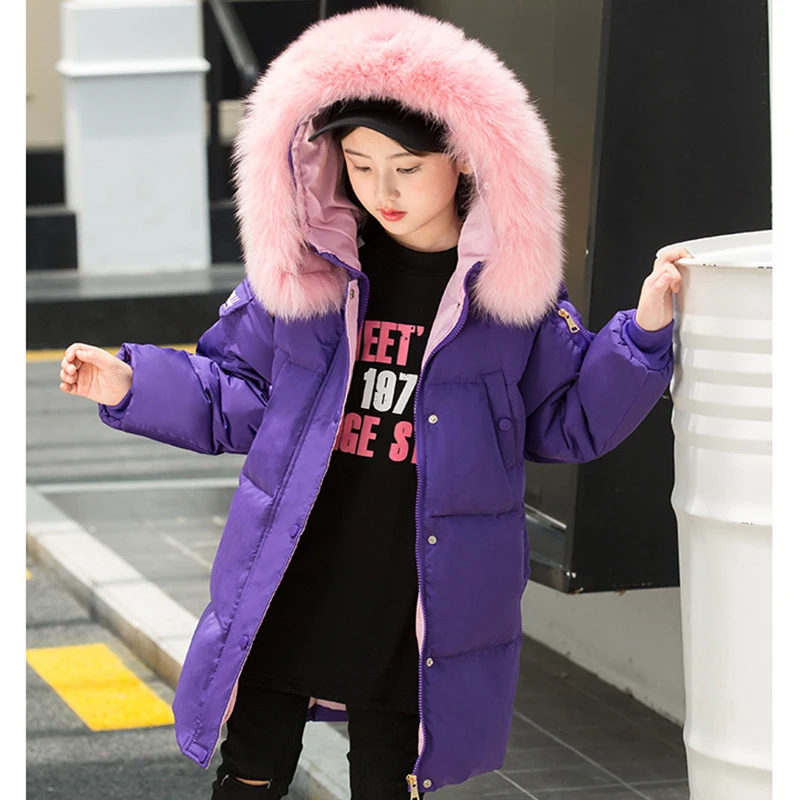 

-30 Degree Russian Girls Winter Coat Winter Jacket for Girls Fur Hooded 2018 Children Jacket Down Parkas Outerwear Teen Clothes