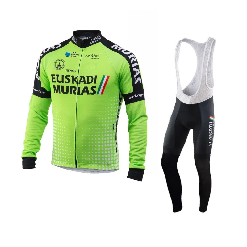 

winter fleece 2018 pro team euskadi green cycling jersey men warmer bike cloth coat MTB Ropa Ciclismo Bicycle maillot gel pad