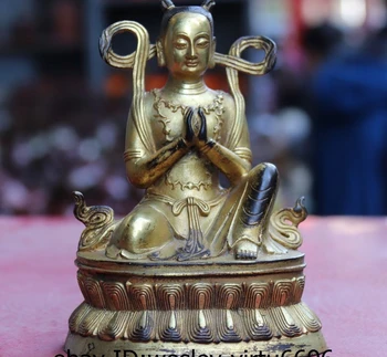 

Tibetan Buddhism Temple Bronze Copper Gilt Kwan-Yin Tongzi Boy God Buddha Statue