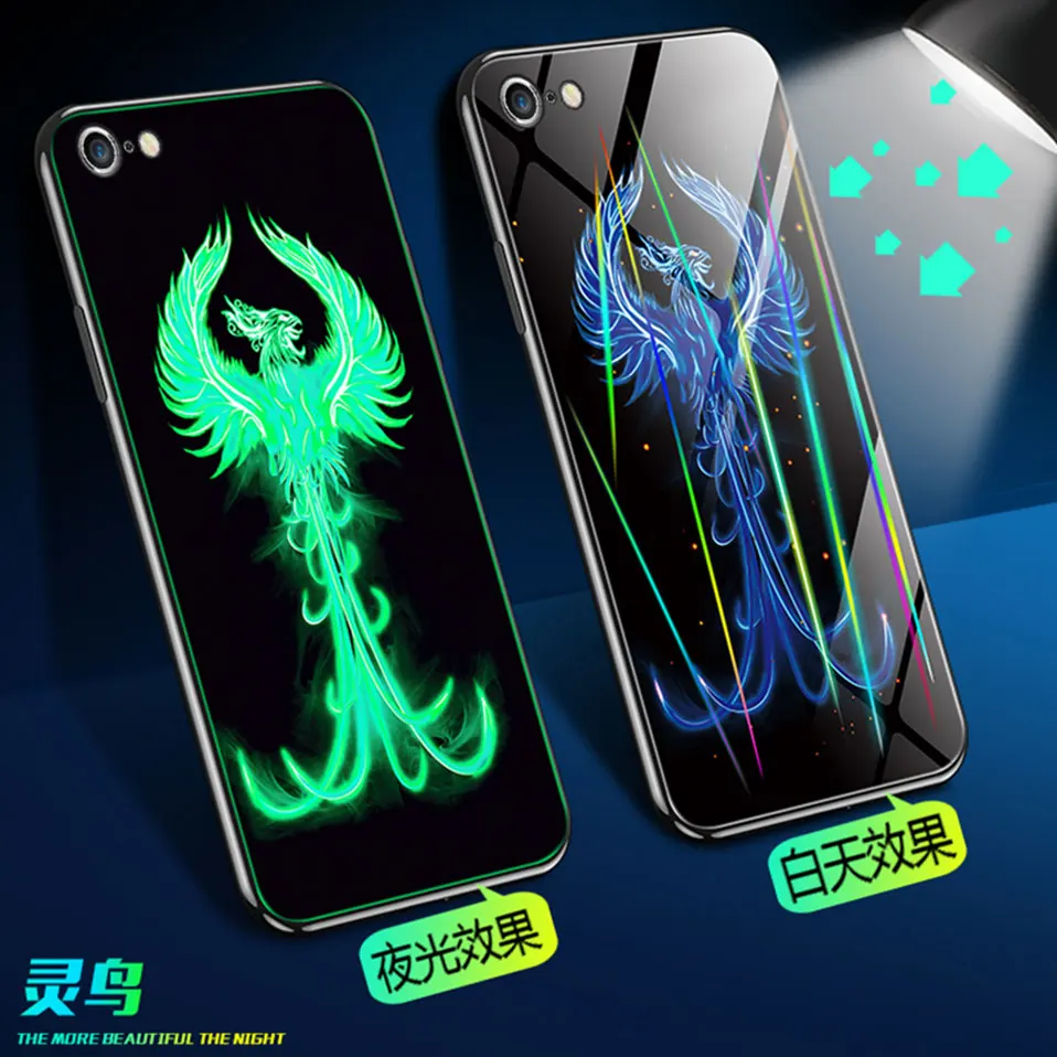 Чехол для iPhone 6 телефона 7 X XR XS светящийся люминесцентный стеклянный чехол S 8 Plus