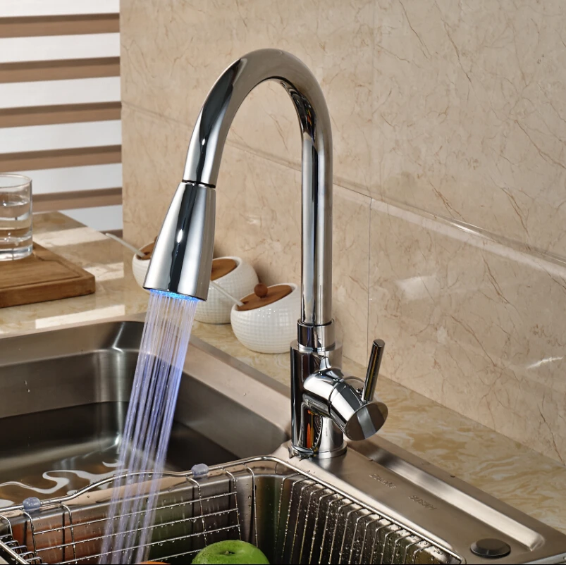 Chrome Br Single Lever Kitchen Sink Mixer Faucet Deck Mount Led Aliexpress
