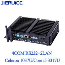 4RS232 COM 2LAN FANLESS MINI PC 4K HD intel celeron 1037U i5 24 Hours Working 2 COM HDMI VGA Dual Display 150M Wifi 4K HD HTPC