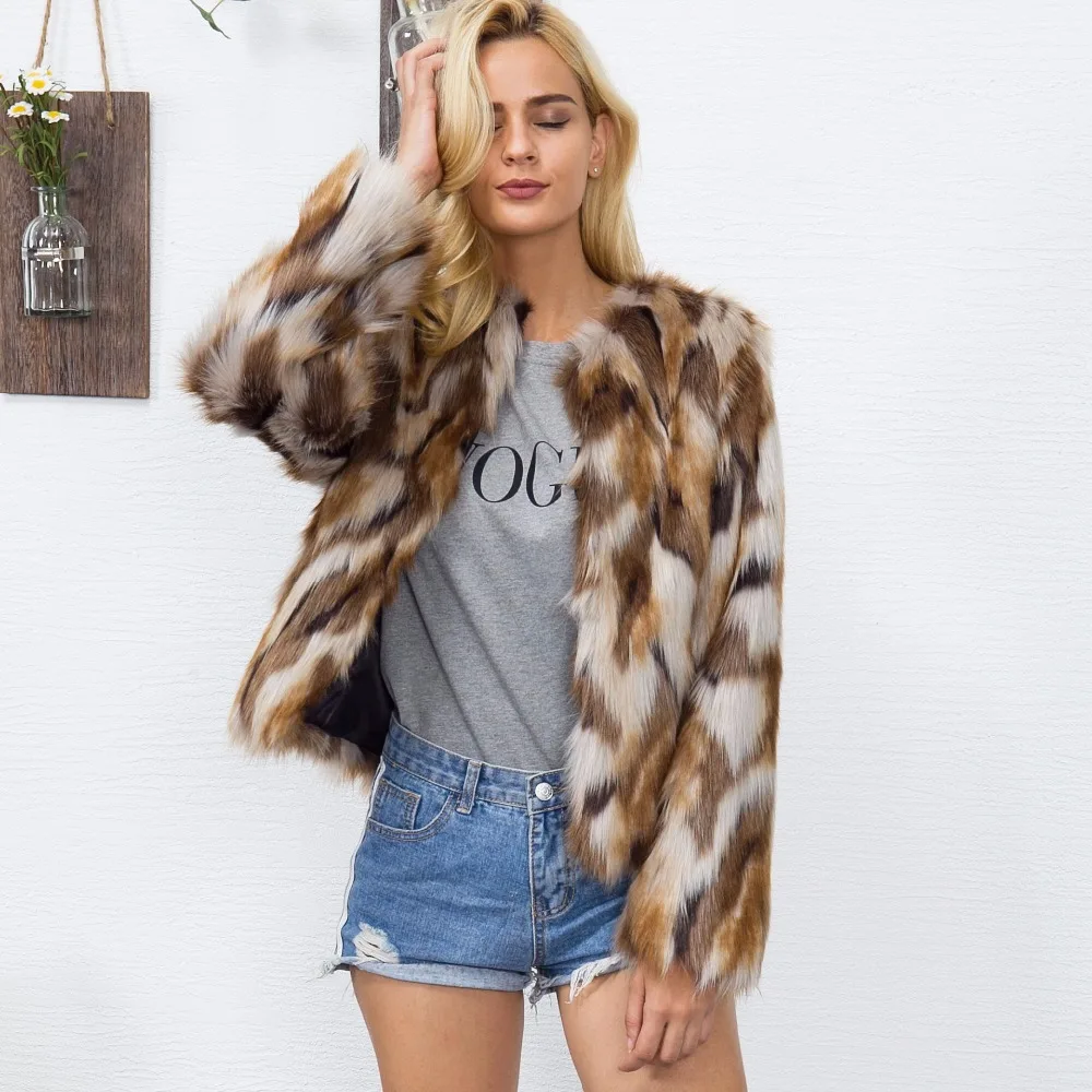 Buy MUMUZI Elegant Short Faux Fur Coat Contrast Jacket 2018 Winter Women Thick