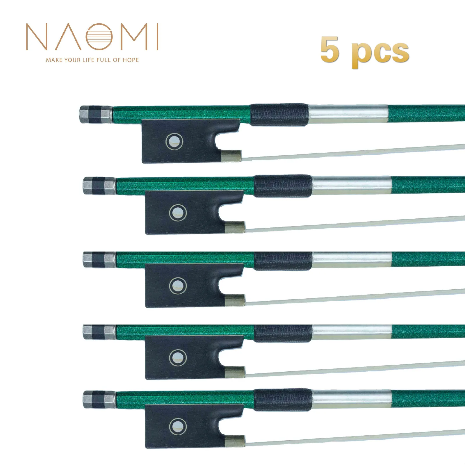 

NAOMI 5Pcs 4/4 Carbon Fiber Violin Bow Green Carbon Fiber Bow Well Balance Horse Hair Violin Bow Violin Parts Accessories