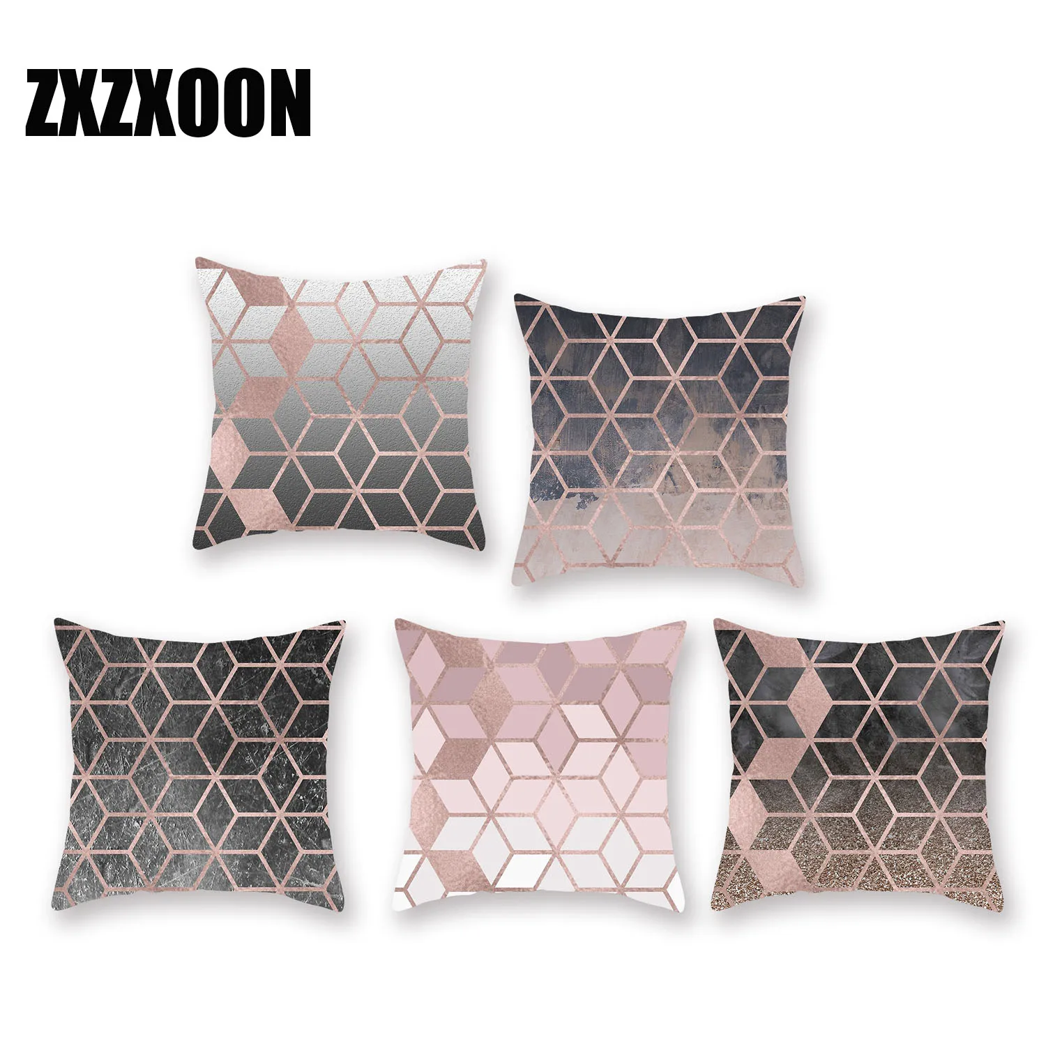 

Diy Custom Decorative Throw Pillows Rose Gold Nordic Style Geometric 100% Polyester Cushion Cover Cojines Decorativos Para Sofa