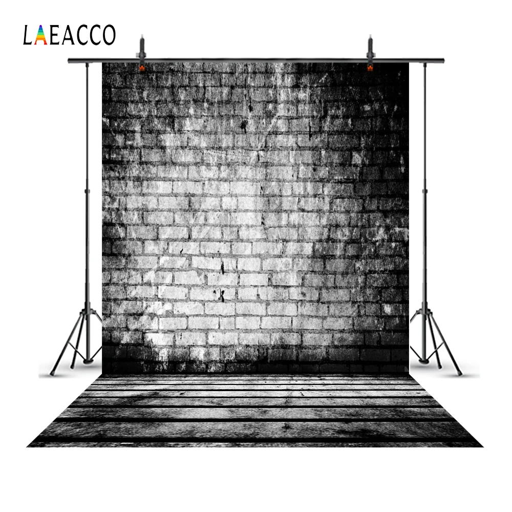 

Laeacco Fade Black Vintage Brick Wall Wooden Floor Photography Backgrounds Customized Photographic Backdrops For Photo Studio