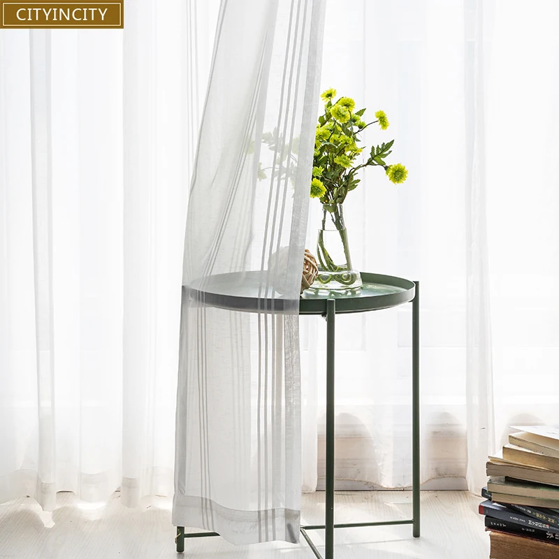 

CITYINCITY White elegant Curtains For living room Jacquard vertical bar Curtain for Kitchen modern ready made curtain Customized