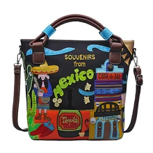 Для женщин из плотной ткани в стиле пэчворк сумки с вышивкой, через плечо, для женщин, сумка через плечо, для Сумки сумки Braccialini Стиль искусство мультфильм 3D Мексика