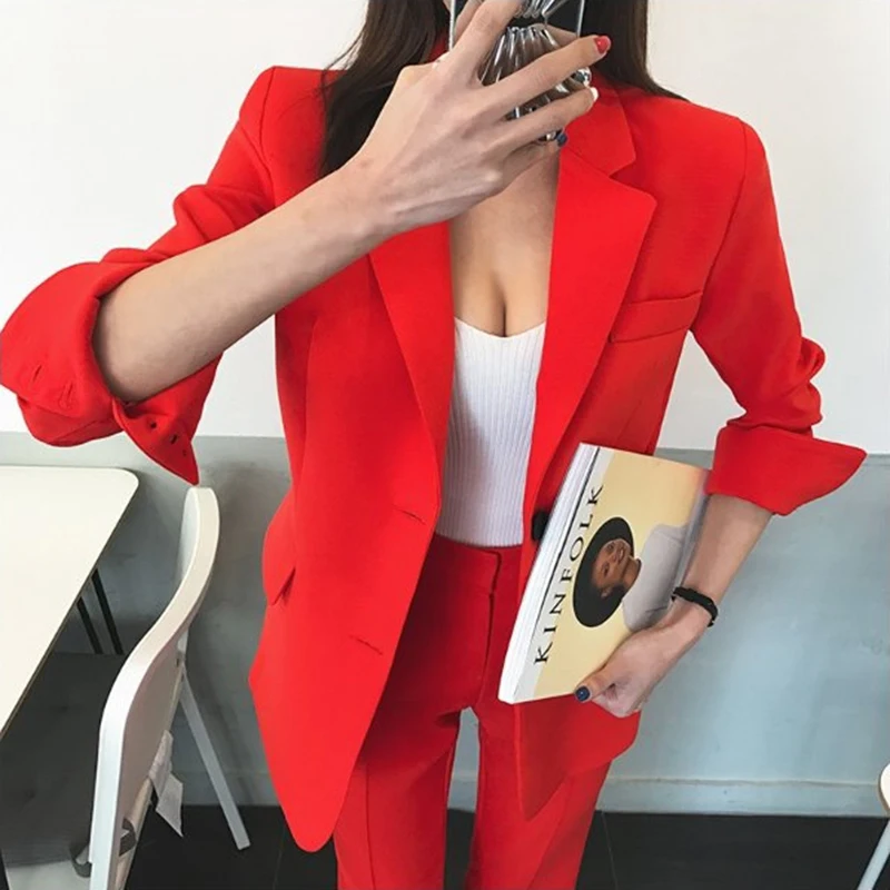 

Set women's fashion big red Slim temperament small suit two-piece temperament fashion women's clothes 2019 spring and autumn new
