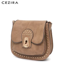 CEZIRA, маленькие модные однотонные седельные сумки для девочек, веганская кожаная откидная крышка с замком, мини-сумка через плечо, женская сумка на ремне с заклепками