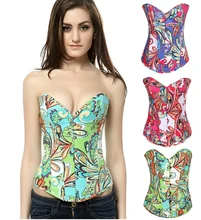 NEW colourful flower National wedding underbust Sexy Waist Workout Cincher Body Shaper Shapewear Corset S XXL