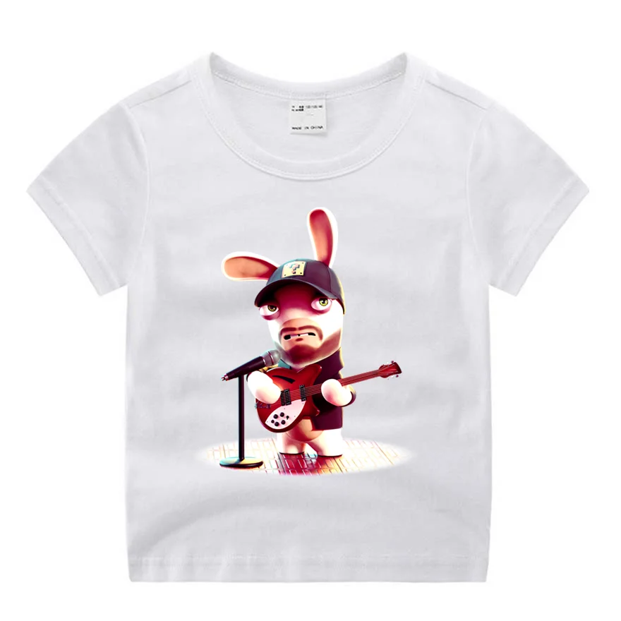 Одежда для маленьких мальчиков; футболка с забавным принтом из мультфильма «рейвинг-кролик»; детские летние топы с круглым вырезом; футболка для мальчиков и девочек; одежда для малышей