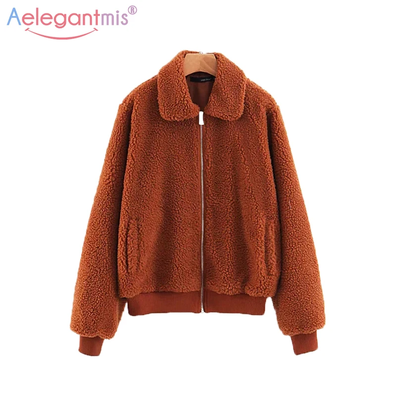 

Aelegantmis Autumn Winter Fashion Women Faux Fur Fluffy Coat Female Zipper Furry Coats Short Jackets Ladies Thick Warm Outerwear