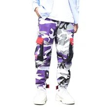 Фиолетовые цветные брюки для скейтборда, мужские хлопковые камуфляжные хип-хоп модные брюки-карго в Военном Стиле, мужские брюки, уличная одежда, джоггеры Swag