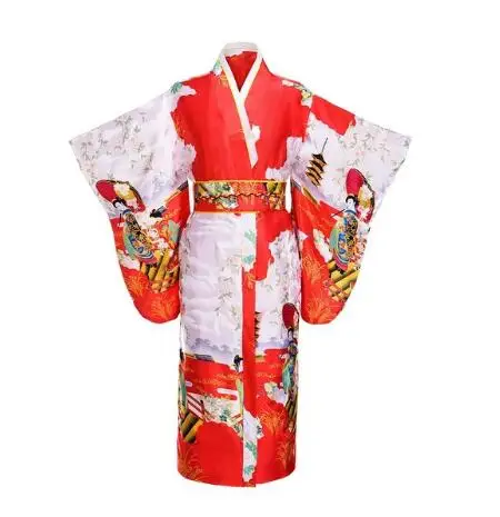 Винтаж розовый японский Для женщин атлас кимоно классический юката хаори Новинка Вечеринка платье цветок Косплэй костюм один размер JK002 - Цвет: Red