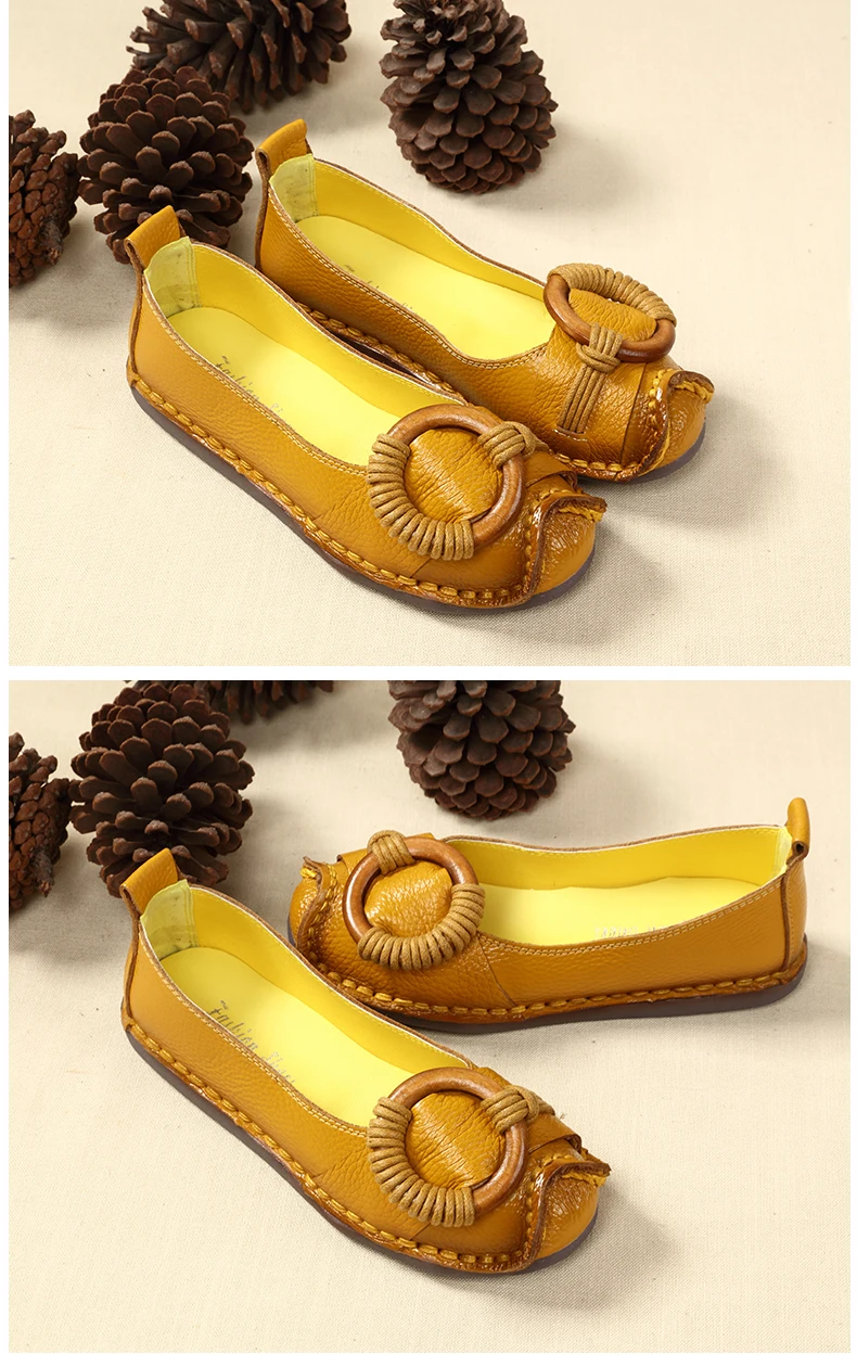 GKTINOO Retro Style Handmade Genuine Leather Loafers Shoes Women Spring Round Toe Soft Slip-On Casual Lady Flat Shoes