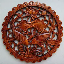 ART ! CHINESE HAND CARVED FLOWER FISH STATUE CAMPHOR WOOD PLATE WALL SCULPTURE Wood carving handicraft family wall decoration