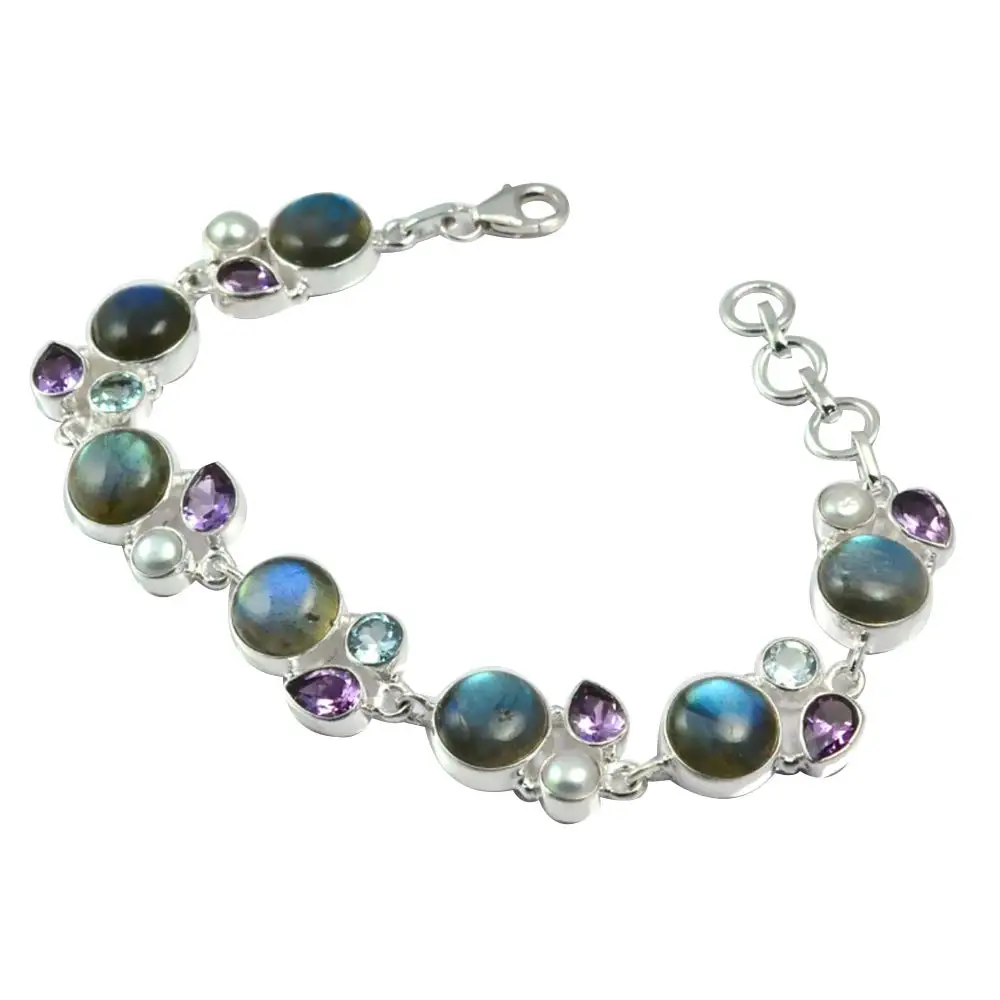 Labradorite Blue Topaz Garnet Amethyst 925 Sterling Silver Ring US All size