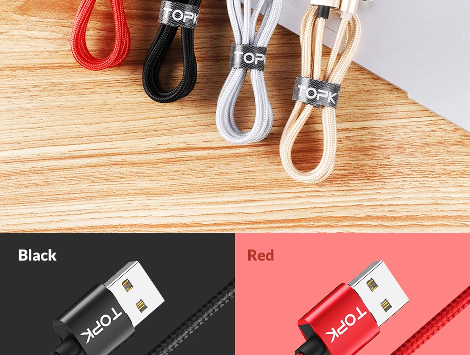 TOPK AM51 Magnetic USB Cable for iPhone Charger Micro Usb Type C for Samsung Galaxy S9 S8 Plus Note USB C Charger Cable