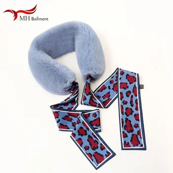 

Winter New Ladies Faux Imitation Rex Rabbit Fur Warm Artificial Furry Scarf Women Leopard Ribbon Solid Color Luxury Scarf Femme