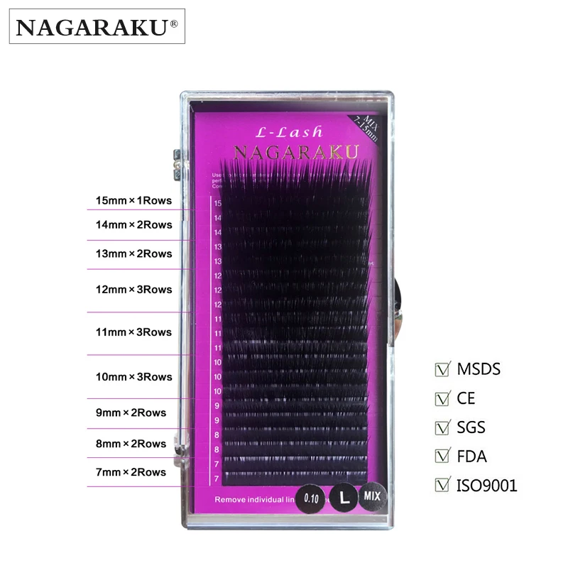 

NAGARAKU L curl 7~15mm MIX mink eyelash extensions L curl individual eyelashes L curl false eyelashes premium soft mink 20 lines