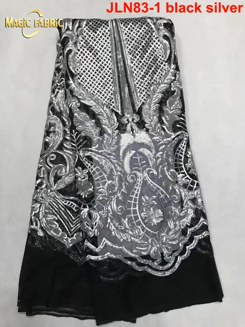 

Nigerian french lace fabric 2017 sequin fabric mesh Black plus gold net lace fabric high quality embroidered tulle lace JLN83