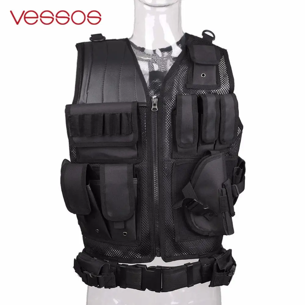 

VESSOS Military Tactical Vest Army Hunting Molle Airsoft Vest CS Outdoor Jungle Armor Swat Combat Painball Black Vest for Men