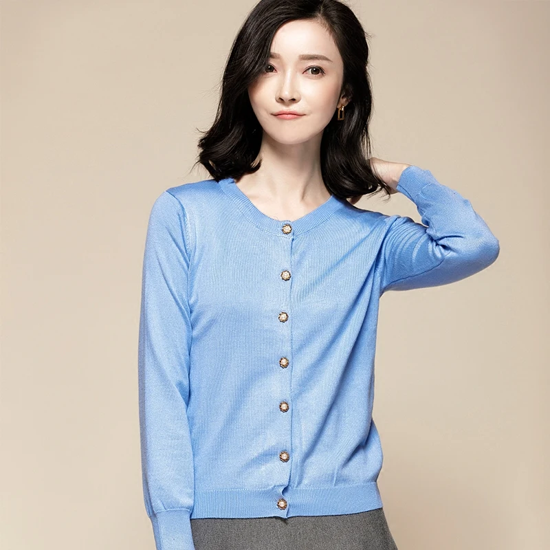 Sunflower button Women Knitted Cardigan Autumn Winter 2018 Casual O-Neck Long Sleeve Crochet Knit Sweater Coat Female Tops D208