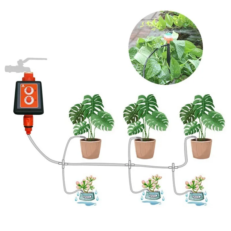 

New Double Knob Waterproof Intelligent Timer Drip irrigation System set Micro Spray Watering Controller Garden Watering Device