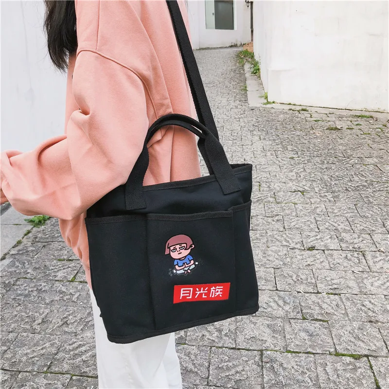 Menghuo High quality canvas cartoon handbag Large capacity Shoulder Bag Preppy Style Ladies Shopping Travel Casual Totes Bags (9)