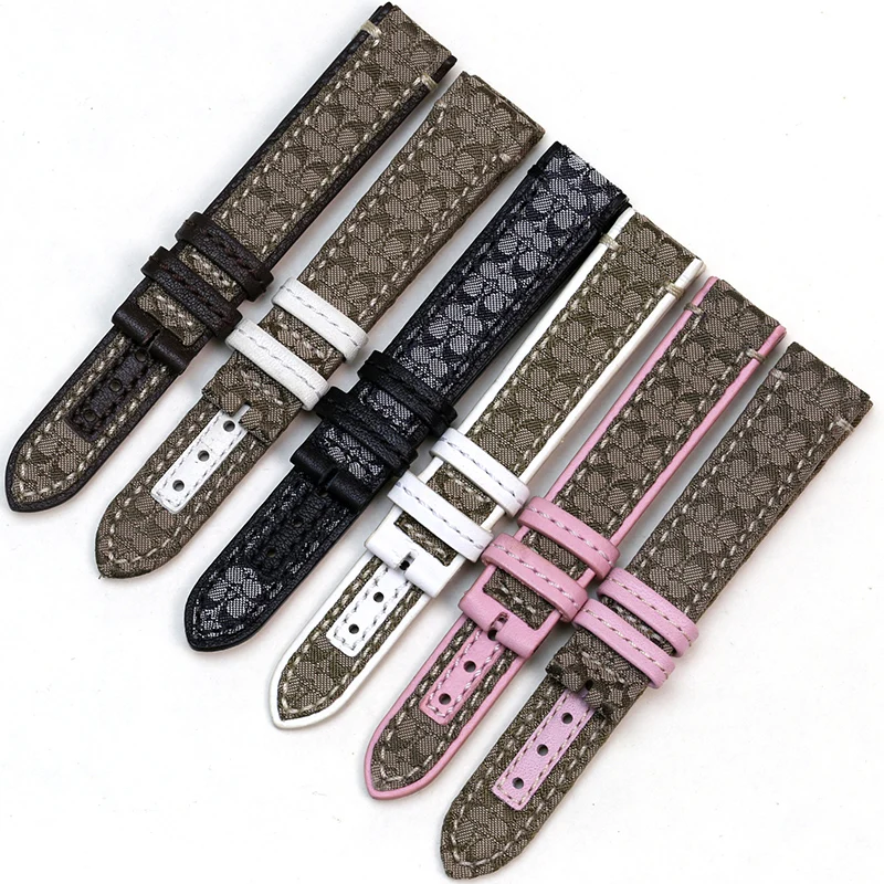 

Pesno Genuine Leather Watchstrap Canvas with Genuine Leather Watch Band Wristwatch Accessories with Pin Buckle