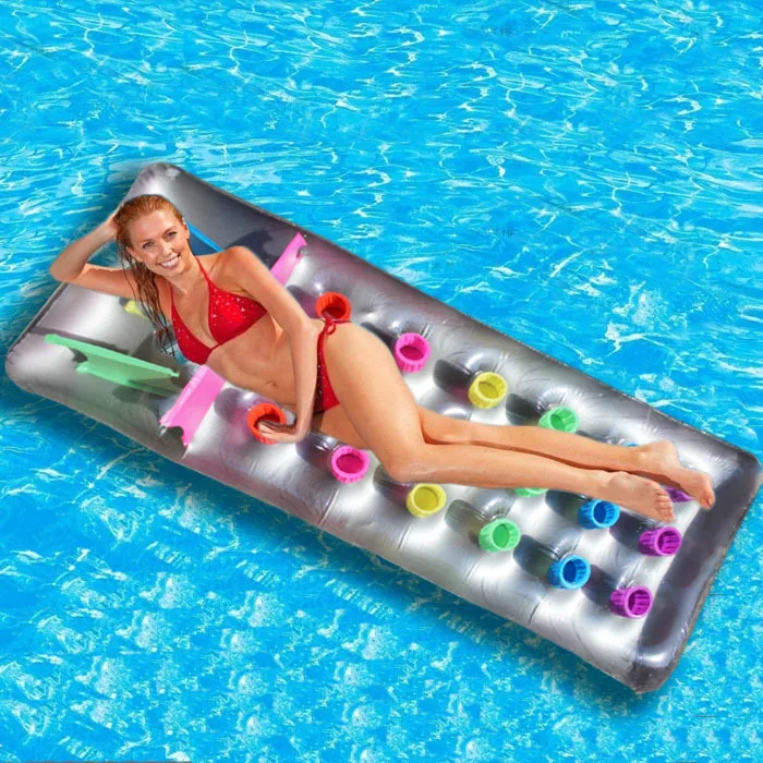 

Inflatable Float Chair Floating Bed 18 Holes With Pillow Lounge PVC Foldable Bed Summer Beach Water Pool Toys Raft Air Mattress