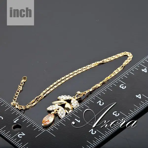 Azora, золотые золото Цвет Австрийские кристаллы в форме листьев дизайн кулон Цепочки и ожерелья TN0002