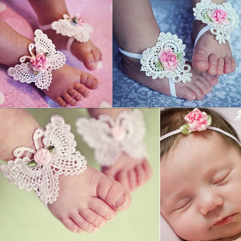

Hot 3PCS/Set Newborn Baby Butterfly Headband Headdress Foot Flower